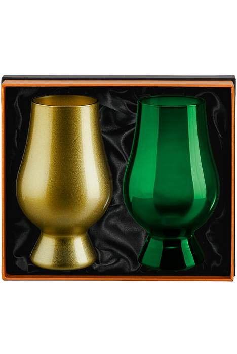 Glencairn, Solid Presentation Box with 2 Blind Tasting Whisky Glasses (Gold/Green)